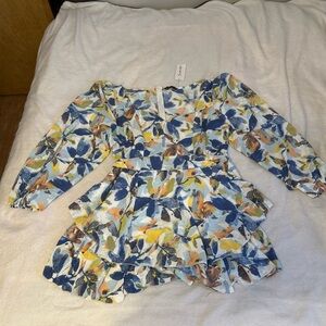 Long sleeve floral print layered romper